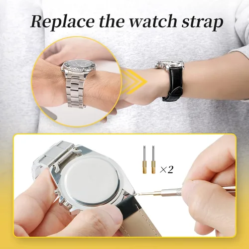 Vista 6 de Kit de herramientas de repuesto de batería de reloj, kit de reparación de Eventronic Watch con kit de herramientas de correa de reloj, herramienta