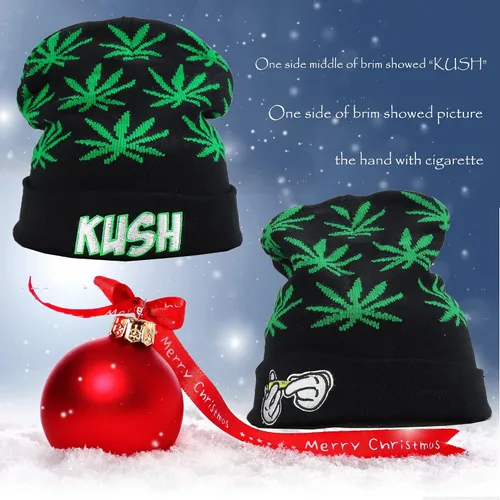 Vista 6 de UTOWO Gorro de acrílico de marihuana Weed - Gorro de punto para invierno, M