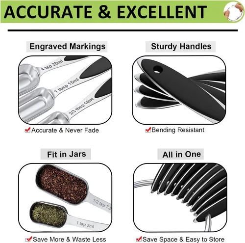 Vista 24 de Measuring Cups and Spoons - Wildone Stainless Steel 20 Piece Stackable Set, Includes 8 Measuring Cups, 10 Measuring Spoons, 1 Leveler & 1 Whisk, for