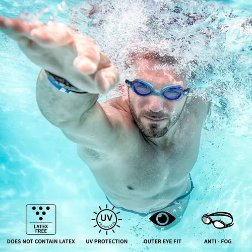 Vista 2 de Water Gear Racer - Gafas de natación antiniebla, ideales para piscina y buceo, unisex Azul con marco azul