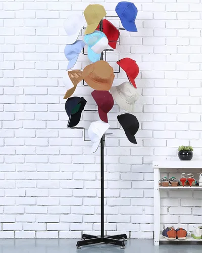 Vista 3 de MyGift Soporte grande de pie para sombreros, soporte organizador de gorra de béisbol, exhibición de peluca al por menor con 20 ganchos circulares