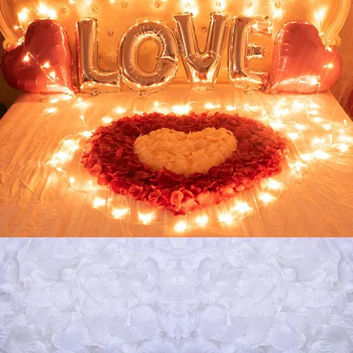 Vista 16 de 1000 pétalos de rosa falsos para noche romántica, creación de ambiente festivo romántico, para propuesta de matrimonio, boda, día de San Valentín