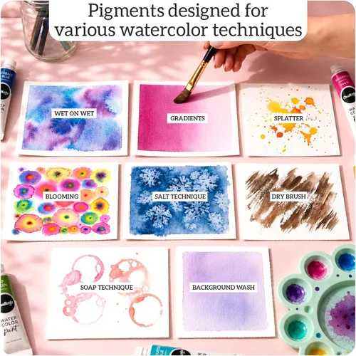 Vista 9 de Chalkola - Set de pintura de acuarela para adultos, niños, artistas principiantes y profesionales - Juego de 36 tubos de acuarela (12ml, 0.4oz), 10