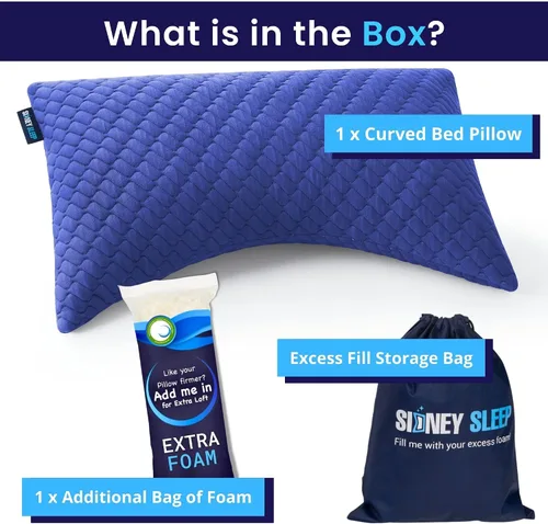 Vista 8 de Sidney Sleep Almohadas curvas ajustables para soporte de cuello y hombros con relleno extra triturado, almohada de contorno cervical para personas