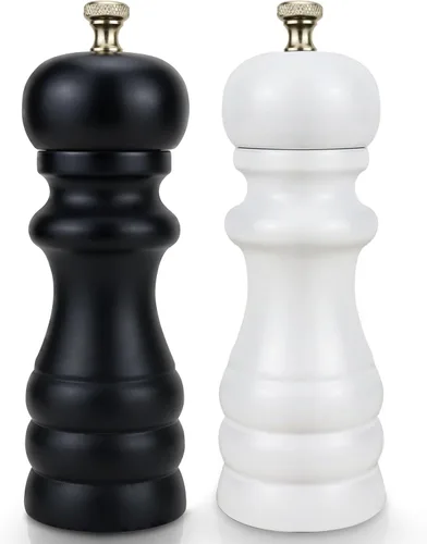 Vista 8 de Juego de 2 molinillos de sal y pimienta, molinillo de pimienta manual y molinillo de sal con rotor de cerámica ajustable y junta de acero Negro