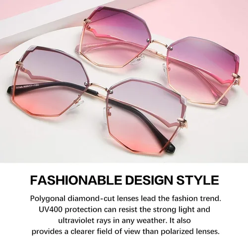 Vista 7 de Gafas de sol SNOTIO para mujer diseño poligonal moderno de gran tamaño diseño moderno degradado protección UV400 montura de metal lentes octagonales