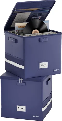 Vista 12 de DocSafe Fireproof Vinyl Record Storage Box with Lock, Beige, 13"x13"x13