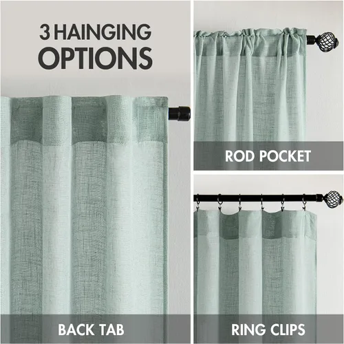 Vista 3 de MIULEE Cortinas de lino verde mar de 84 pulgadas de largo para dormitorio y sala de estar, cortinas de ventana con textura de lino suave y grueso