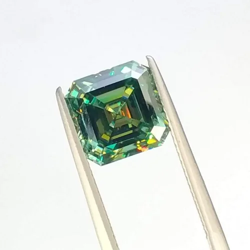 Vista 5 de ERAA Jewel Moissanita suelta 5.00 quilates, piedra de moissanita de color verde, claridad VVS1, piedra preciosa brillante de corte Asscher