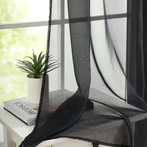 Vista 7 de poefun Cortinas transparentes negras para ventanas, toldo drapeado, cortina de cama, bufanda, camino de mesa de boda, sala de estar, dormitorio