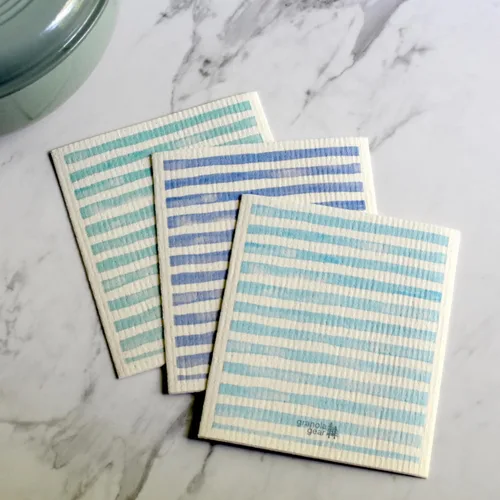 Vista 6 de Paquete de 6 paños suecos para cocina, hechos en Suecia, toallas de papel reutilizables, paños de esponja lavables, algodón de celulosa Seaglass