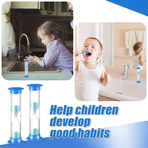Vista 4 de 24 piezas de temporizador de arena para niños, reloj cubierto de acrílico, cepillo de dientes, temporizador de arena para aula y escuela (azul)