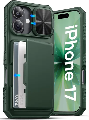 Vista 15 de ATATOO Funda tipo cartera para iPhone 17, tarjetero integrado (3-5 tarjetas), funda para cámara deslizante y bloqueo RFID, protección de grado Negro