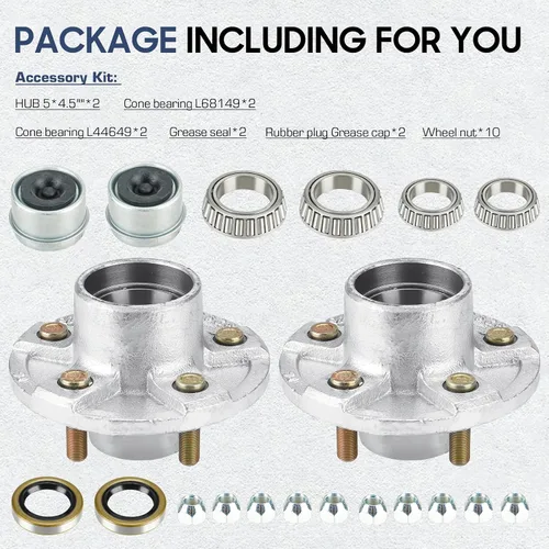 Vista 8 de SEHNSUCHT Kit de Cubo Tensor de Rueda de Remolque, 5 Agujeros, Cubo Tensor de Perno de 4.5" para Ejes de Remolque de 3500lb, Compatible con Eje