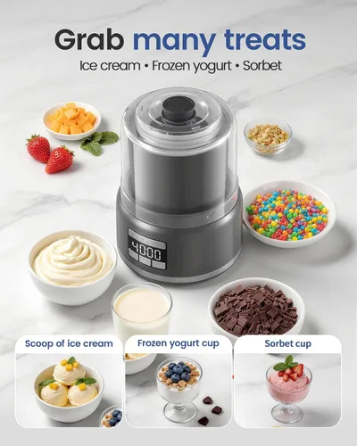 Vista 7 de Ice Cream Maker Machine, 2.1 Quart Double Insulated Machine, Soft Serve Ice Cream, Gelato, Sorbet and Frozen Yogurt Maker, Fast Cooling, Visible