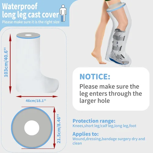Vista 9 de Protector de pierna para adultos para ducha, vendaje de ducha impermeable y cubierta fundida, protección completa de pierna hermética para piernas