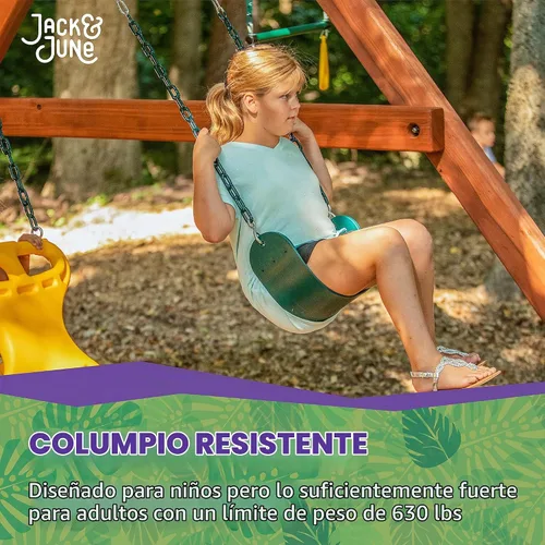 Vista 3 de Jack & June - Columpio con cinturón verde con cadenas de 80 pulgadas para altura de cubierta de 5 pies y 6 pies