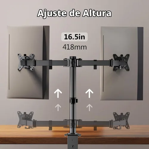 Vista 7 de ErGear - Soporte para dos monitores, resistente y ajustable, montaje de escritorio para monitores de hasta 32 pulgadas, altura totalmente ajustable