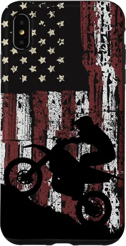 Vista 11 de Motocross Dirt Track Racing - Carcasa para iPhone 17, diseño de bandera de EE. UU., estilo vintage