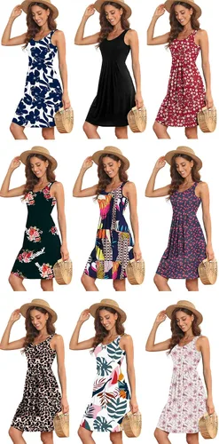 Vista 5 de Akihoo Vestidos de verano para mujer, casual, sin mangas, midi, plisados, lisos, estilo tanque