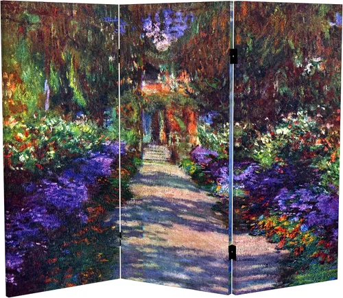 Vista 9 de Red Lantern Pantalla plegable de lona de Van Gogh de doble cara, flores de almendra/campo de trigo, 3 pies de corto - 3 paneles