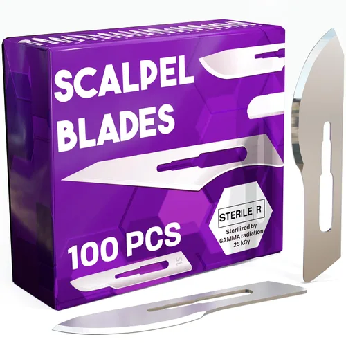 Vista 10 de Hojas 10r Dermaplaning 0.7mm Extra Anchas Paquete de 100 Hojas Quirúrgicas 10r, Tamaño 10r Hojas de Bisturí, Acero de Alto Carbono Dermablade Hojas