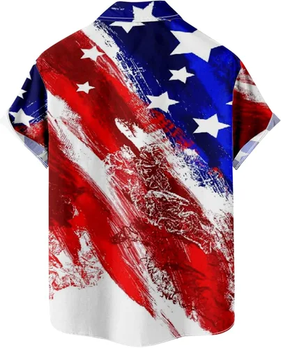 Vista 2 de Camisa hawaiana para hombre, manga corta, con botones, estampado tropical, para fiesta en la playa, vacaciones, Estados Unidos, patriótica Aloha
