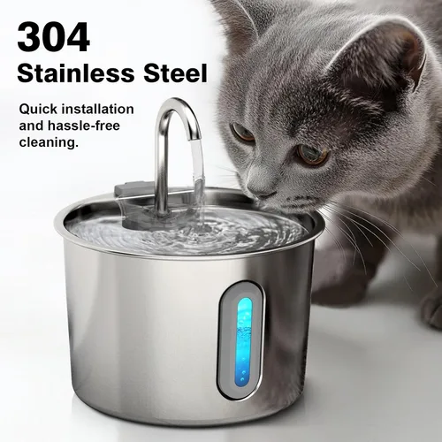 Vista 2 de Fuente de agua para gatos, fuente para gatos de 74 onzas / 2.2 L para beber, fuente de agua para mascotas, acero inoxidable para gatos
