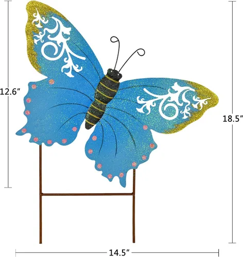 Vista 6 de Estaca decorativa de mariposa para jardín, bonita decoración de insectos de metal, decoración de jardín al aire libre para patio, porche, césped