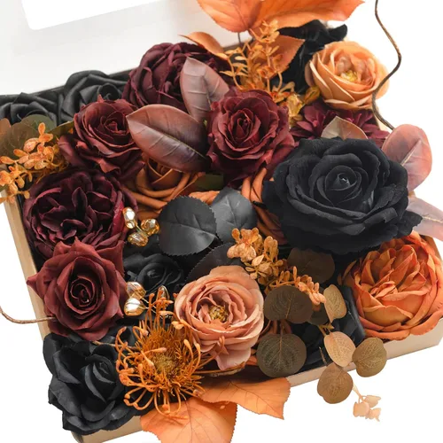 Vista 27 de Ling's moment Caja de Flores Falsas, Tallos de Vegetación Artificial Falsa Rosas de Espuma Dalia Hortensia de Seda Peonía Flor de Tela para Centros