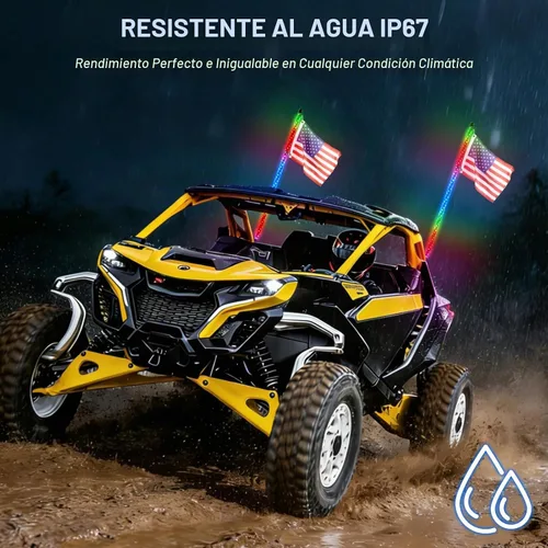 Vista 4 de Luces Whip Uemicip 2PCS 2FT Luces Whip LED RGB en Espiral para UTV, con Base de Resorte App y Control Remoto Inalámbrico RF, Antenas Whip Iluminadas