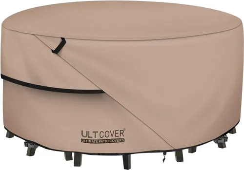 Vista 9 de ULTCOVER Funda redonda para muebles de patio, mesa impermeable al aire libre con funda para silla de 48 pulgadas, color negro