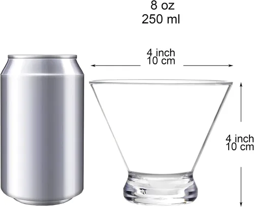 Vista 2 de Youngever Paquete de 6 vasos de Martini de plástico, vasos de Martini inastillables de 8 onzas, vasos de Martini sin tallo