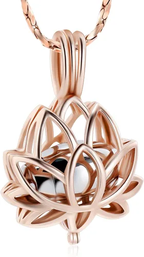 Vista 13 de Imrsanl Joyería de cremación para cenizas – Collar con colgante de cenizas de flor de loto con mini urna de recuerdo, joyería conmemorativa