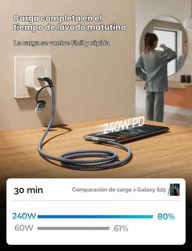 Vista 6 de AINOPE Cable USB C Largo de 100W Multi 4 en 1 Cable de Carga Cargador Tipo C de Carga Rápida USB a USB C, Ángulo Recto Compatible con iPhone 16 15