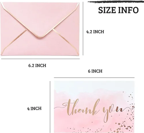 Vista 3 de Winoo Design Tarjetas de agradecimiento de color oro rosa y rosa resistentes con sobres, paquete de 36, tarjetas de agradecimiento de despedida