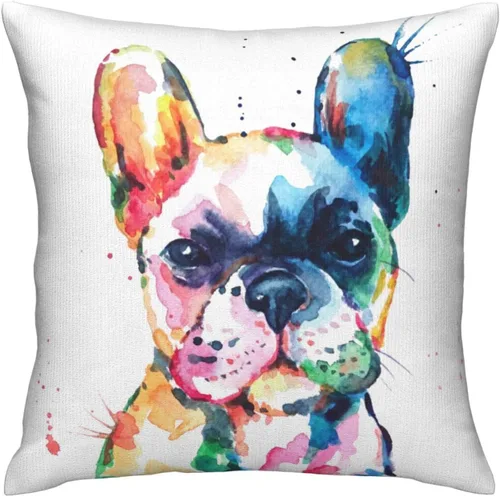 Vista 5 de VARUN Fundas de almohada creativas multicolor de bulldog francés en acuarela, cachorro, pintura artística, fundas de almohada cuadradas