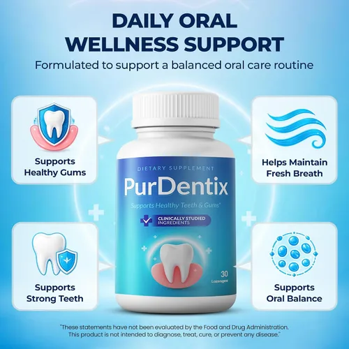 Vista 3 de PurDentix Probiótico para la salud oral, fórmula de 4 cepas para encías, dientes y aliento fresco saludables, 30 tabletas masticables
