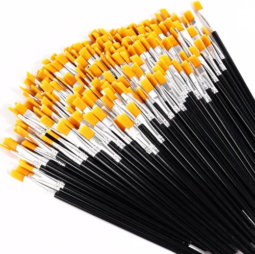Vista 11 de 30 pinceles de pintura para pintura acrílica, pinceles para niños, pelo de nailon plano, pincel para manualidades, óleo pequeño, acuarelas, Negro