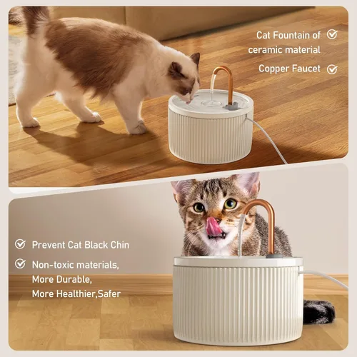 Vista 4 de Fuente de agua de cerámica para gatos DOOOB, fuentes de cerámica para gatos de 2.1L/71oz, fuente de agua automática para mascotas para gatos, fuente