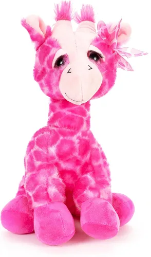 Vista 2 de The Petting Zoo Peluche de jirafa rosa, animales del zoológico de Lash'z, juguete de peluche de jirafa de 12 pulgadas