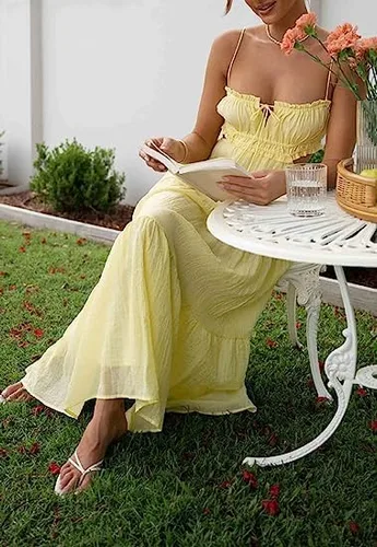 Vista 4 de Vestido sexy de corte bajo con tirantes delgados para mujer, vestido largo sin mangas, sin espalda, vestido largo para salir, fiesta, club