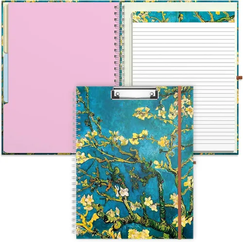 Vista 21 de Rimilak Spiral Clipboard Folio with Refillable Lined Notepad, 14.5 x 9.8 In, Hardcover Cover with 5 Interior Pockets, Elastic Band and Pen Loop