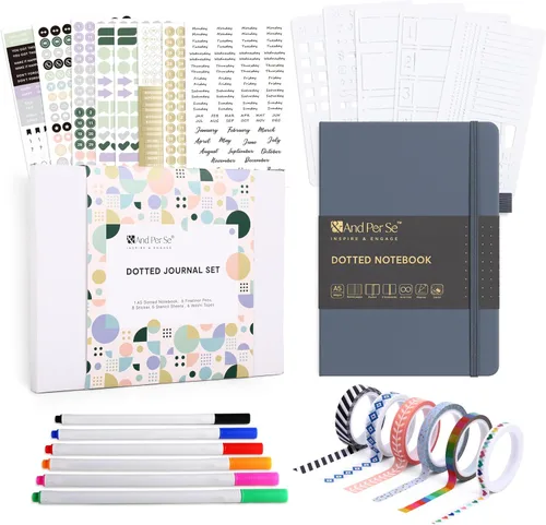 Vista 52 de &And Per Se Juego de diario y bolígrafo forrados (3 paquetes), cuaderno de tapa dura de cuero A5 con bolígrafo y juego de papelería, 160 páginas