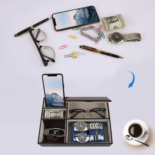 Vista 7 de Baoyun - Bandeja organizadora de mesita de noche para hombre, bandeja de cuero para hombres y mujeres, bandeja de descarga EDC para billetera