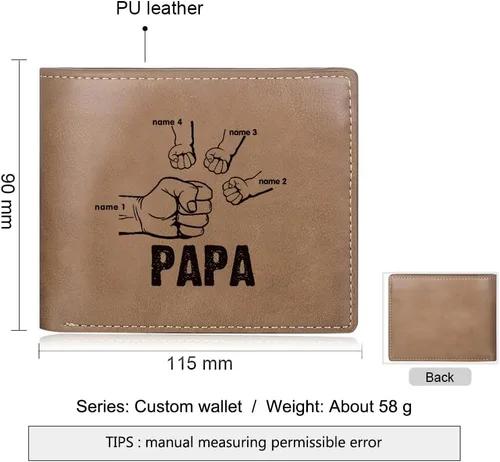 Vista 2 de Wendy Made Billetera personalizada para papá o papá, carteras de cuero personalizadas para el día del padre grabadas con nombre y imagen, regalos