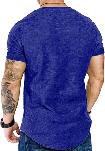 Vista 5 de Camiseta de Moda para Hombre, Camiseta Muscular de Gimnasio, Entrenamiento, Camiseta Atlética de Algodón, Camiseta Superior 240-azul