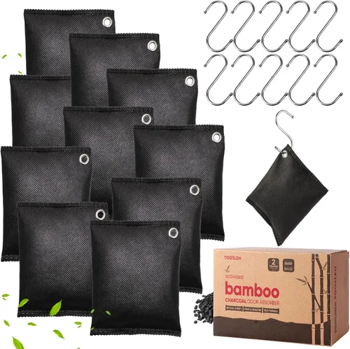 Vista 8 de Desodorante de carbón activado (11 x 3.53 oz), bolsas de purificación de aire de carbón de bambú, adecuadas para deshumidificar, hogar