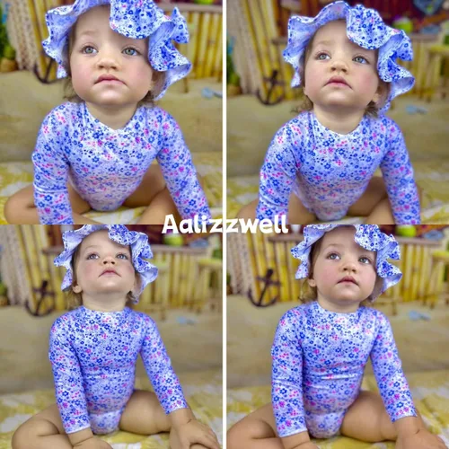 Vista 21 de Aalizzwell Traje de baño de una pieza de manga larga con sombrero para bebé niña