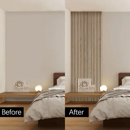 Vista 7 de Paneles de pared 3D para decoración de paredes interiores, paquete de 2 paneles de madera para pared, paneles acústicos de chapa de madera auténtica